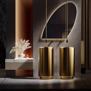 Lavabo a <span class=keywords><strong>Colonna</strong></span> Cilindrico Alto e Basso Personalizzato in Acciaio Inossidabile per Esterni e Cortili - Product Image 2