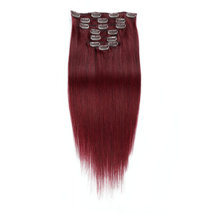 Extensiones de Cabello Liso 99J Sin Costuras con Clip, Cabello Humano Virgen, Extensiones de Cabello Baratas para Mujeres Negras, Doble Trama a Máquina - Product Image 5