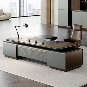 Modern <b>Simple</b> Luxury Executive L-Shaped <b>Desk</b> Durable MDF Home Office Furniture with Light Strip for Boss CEO Wood Panel Style - Product Image 3