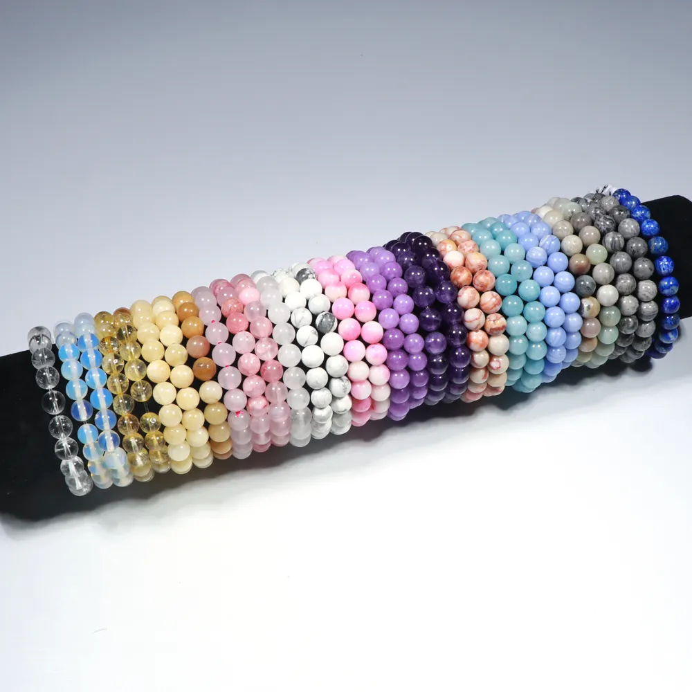 Bracelet en cristal gemmes naturelles 2022, Bracelet extensible, perles, 6mm, naturel, Jade, pour femmes