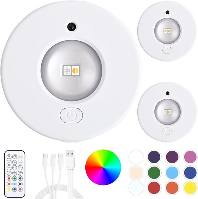 Modern Rechargeable Wireless LED Puck Light with Remote Control Motion Sensor & Magnetic Design-Cabinet Lighting