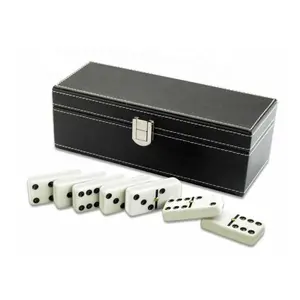 Đào tạo domino trong trường hợp giả da màu đen cổ điển đôi sáu trò chơi domino truyền thống