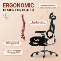 Chaise de bureau ergonomique SAIGU Supreme Grey à dossier haut, respirante, avec appuie-tête et repose-pieds multidimensionnels réglables, en mesh