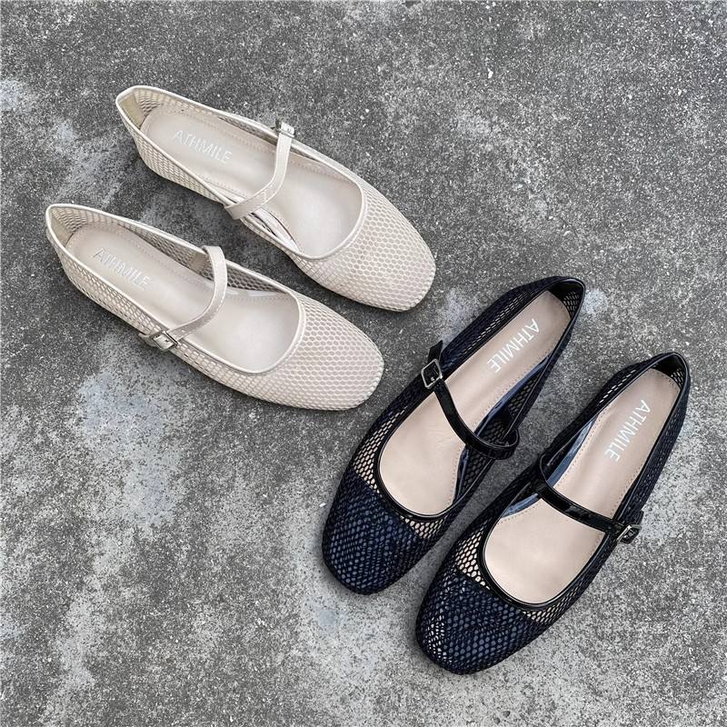 High Quality Classical Original Girls Mary Jane Sandals Ballerina Flats Mesh Shoes Women Strap Leather Fishnet Ballet Shoes