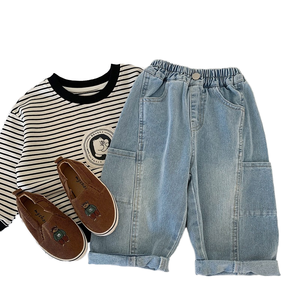 Pantalon Cargo Garçon en Coton Uni Style Vintage Décontracté Écologique de Haute Qualité pour Printemps Automne – Vente en Gros - Product Image 2