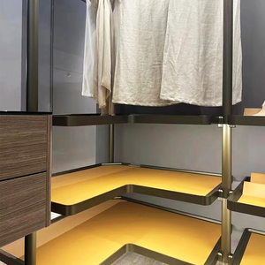 Tablero de Dubái, puerta de cristal de cuero automática de 18mm, armarios para caminar, ropa de <span class=keywords><strong>Metal</strong></span>, armario de tubo redondo colgante para mujer con Vestidor - Product Image 4