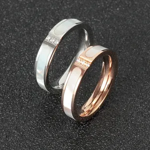 Anel de aço inoxidável com 3 zirconitas para mulheres, design de concha natural, banhado a ouro rosa, tendência da moda, atacado