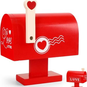 Valentine's Day Wooden Mailbox <b>Red</b> Solid Wood Card Holder Note Storage <b>Box</b> for Love Letters and Small <b>Gifts</b> - Product Image 2