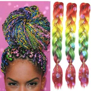 24 pouces coloré soie paillettes Jumbo tresse brillant coloré <span class=keywords><strong>boxe</strong></span> africaine tresse Ombre couleur Laser soie tresse cheveux - Product Image 2