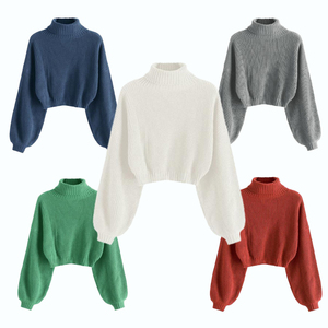 OEM Hochwertige <span class=keywords><strong>Cropped</strong></span> Slim Fit Woll-Rollkragenpullover für Damen Maßgefertigte Langarm-Rollkragenpullover für Frauen - Product Image 1