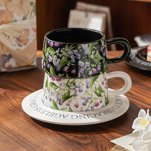 Lily Of The Valley Ceramic Coffee <b>Cup</b> And Saucer Set With Floral Pattern For Afternoon Tea Gift For Women - Product Image 2
