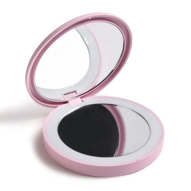 Wholesale Women Girls Makeup Illuminated Folding Mirror Travel LED Lighted Compact Mirror