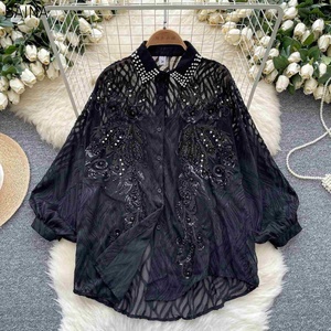 Camicette Casual da donna <span class=keywords><strong>con</strong></span> maniche a lanterna e <span class=keywords><strong>paillettes</strong></span> in tessuto da festa <span class=keywords><strong>con</strong></span> semplice elemento di moda - Product Image 3