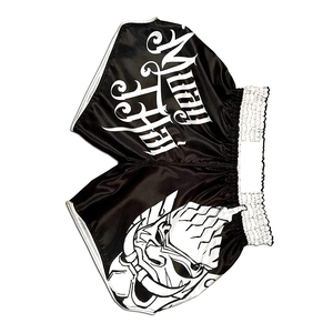 Pantalones Cortos de Muay Thai, Pantalones de Boxeo de Satén, Cintura Elástica Ancha, Estampado Gráfico con Letras, Pantalones Cortos de Kickboxing y Artes Marciales, Venta al Por Mayor OEM - Product Image 1