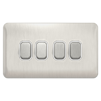 Interruptor de Placa Lisse de 4 Vías y 2 Posiciones, 10AX, Acero Inoxidable, Inserciones Blancas GGBL1042WSS