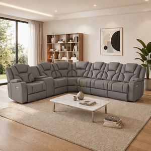 Canapé d'angle moderne convertible en tissu et cuir, inclinable électriquement, pour salon, mobilier contemporain - Product Image 4