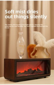 Real Wood Glass Ultrasonic Humidifier <strong>Diffuser</strong> Fireplace Feature Silent Operation Humidistat Control Household Use USB Powered - Product Image 6