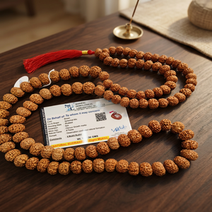 Venta al por mayor de gemas naturales de Rudraksha, Mala espiritual redonda hecha a mano de 8 mm con certificado de calidad, Budismo Gujarati - Product Image 1