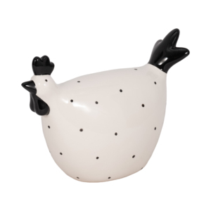 Statuetta di pollo in ceramica con macchie nere e ali per decorare la casa o l'ufficio - Product Image 2