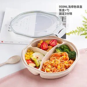 Weizens troh Bento Box 3 Gitter mit Deckel Mikrowelle Lebensmittel box Aufbewahrung behälter Geschirr Weizen gitter Lunchbox