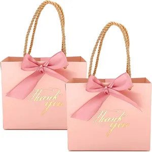 TKSBAG Pink Gift Small Thank You Gift Bags With Handles Mini Gift Bags Bulk for Baby Shower, Birthday, Wedding