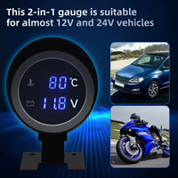 Penjualan Terlaris Universal 2 in 1 Pengukur Suhu Air Mobil Truk Digital LED Bulat + Voltmeter Pengukur Tegangan Volt 12V 24V Dengan Sensor 10mm