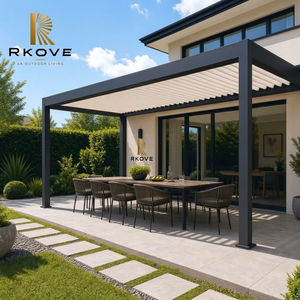 Pérgola Moderna de Aluminio RKOVE RK-C3 con Techo de Láminas Rectangular, Toldo para Patio Exterior, Recubrimiento en Polvo Negro, Resistente a la Intemperie - Product Image 1