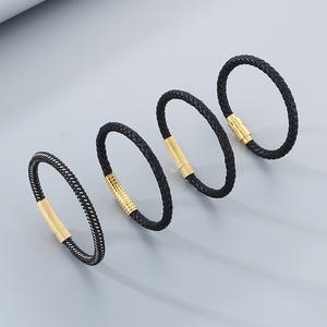 Pulsera de malla industrial Pulsera de acero inoxidable para hombre con cierre de liberación rápida Pulsera de cuerda de cuero ajustable - Product Image 2