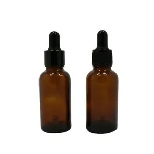 Essential oil e liquid cosmetics serum packaging OEM 30ml 1 oz brown amber glass dropper tincture bottles