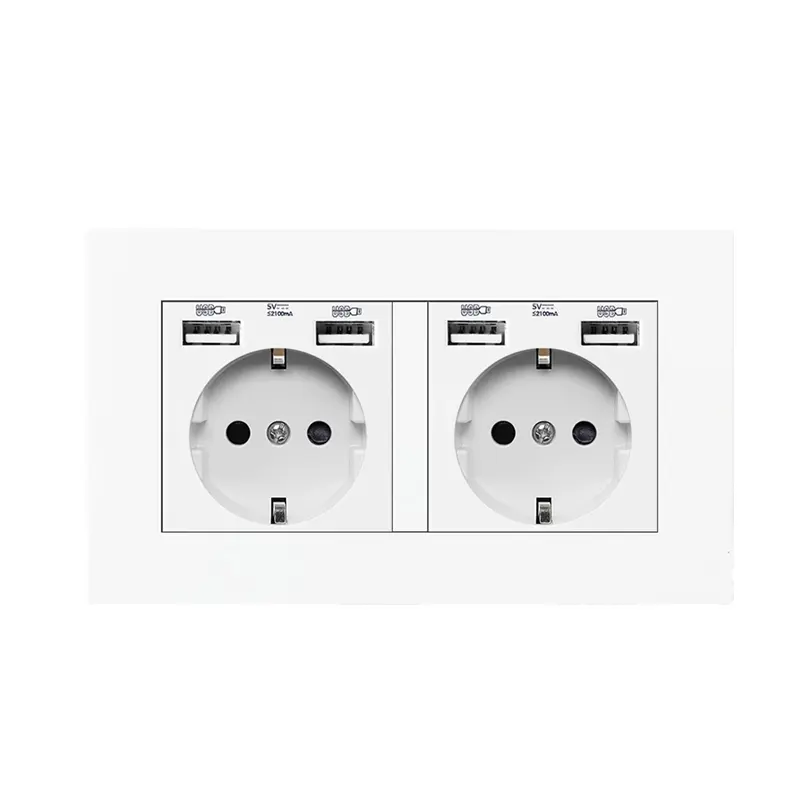 White Model 146 eu double wall electrical socket, 2 pin German USB charging outlet, 16A power plug socket