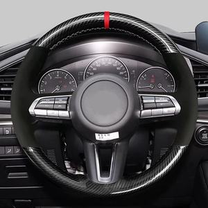Housse de volant antidérapante en daim noir en <span class=keywords><strong>fibre</strong></span> de carbone pour Mazda 3 Axela 2019 2020 2021 CX-30 2020 2021 MX-30 2020 2021 - Product Image 2