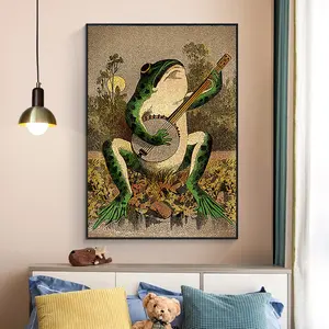개구리 연주 악기 아트 인쇄 빈티지 포스터 홈 장식 벽 예술 캔버스 프레임과 회화