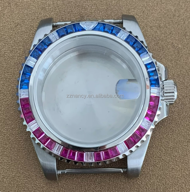 High Quality 40mm NH35A Counter-clockwise Rotating Crystal Bezel Stainless Steel Watch  case Suitable for NH35 NH36 Movement