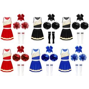 Ensemble de tenue de danse de cheerleading pour filles de 6 à 16 ans, haut court et jupe assortis, pour les réunions sportives scolaires, les spectacles sur scène - Product Image 1
