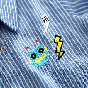 Nueva Camisa de Manga Larga de Algodón a Rayas con Bordado de Robot Premium para Niños Bloemen - Product Image 5