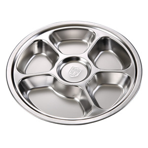 Stainless Steel Round Divided Plate 304 Food Grade For Children Kindergarten Student Office Lunch Use - Product Image 1