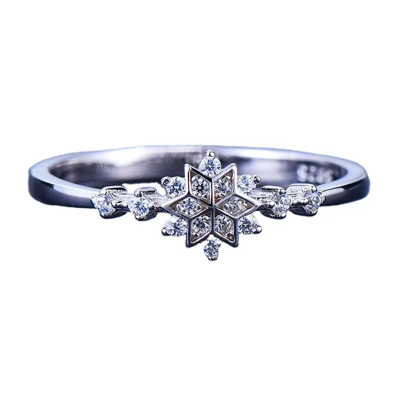 Luxury Female Flower Snowflake Ring 100% Real 925 Sterling Silver Zircon Stone Ring Boho Promise Love Engagement Rings For Women
