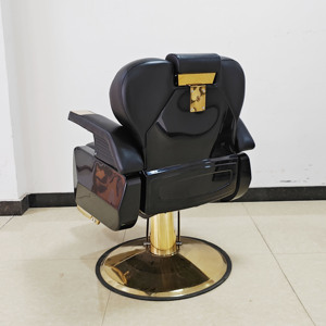 Fauteuil de Barbier Hydraulique Grand Format Inclinable en Similicuir Noir et Doré, Pivotant à 360°, pour Salon de Coiffure - Product Image 5