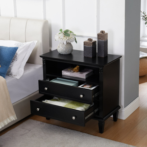 <b>Open</b> Space 2 Drawer Dresser Nightstand With Charging Station Farmhouse End Table USB Ports Outlets Fluted - Product Image 6
