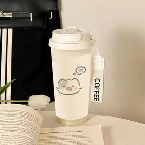 Lelyi Ins Girly coeur dessin animé mignon chaton en acier inoxydable bouteille haute valeur créative petite tasse thermos fraîche - Product Image 4