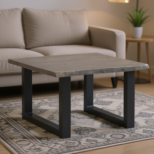 Live Edges Gray Wood Coffee Table 23.6x23.6x15.7 Inch Modern Industrial Metal <b>Frame</b> Living Room Furniture - Product Image 2