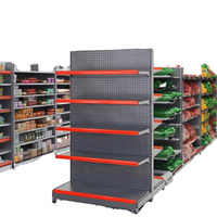 Prix d'usine, étagère de présentation de supermarché à double face, série de panneaux à lattes métalliques robustes, revêtement en poudre époxy pour les magasins