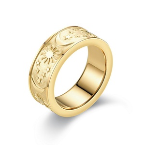 Trendy 8mm Gold Plated Moon Star Sun Black Oil Boho Jewelry Stainless Steel <b>Statement</b> <b>Ring</b> - Product Image 2