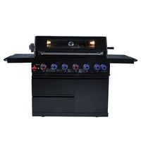 Ensemble de meubles de cuisine BBQ extérieurs sur mesure avec barbecue intégré, éclairage LED chaud et rangement résistant aux intempéries pour patio de luxe