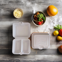 Boîte à lunch jetable moderne en plastique de 9 pouces, 2 compartiments, couvercle à charnière, écologique, pour plats à emporter, pique-nique, emballage alimentaire, rangement