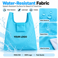 Sac de courses pliable et imperméable, sac de plage en nylon personnalisé, sac de voyage réutilisable, pochette d'épicerie portable, vente en gros avec logo OEM