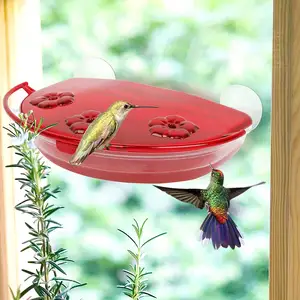 3 Flower Feeding Stations Red Suction Cups Saucer Smart Humming Bird Window Bird Feeder