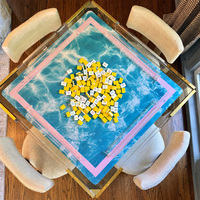 Tapis de Mahjong d'été 31,5 pouces, motif vaguelettes aquatiques, tapis de jeu antidérapant pour fêtes en extérieur