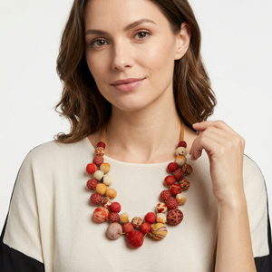 Collar choker cubano de cuentas de colores gruesas multicapa hechas a mano Red Inspiration, conjunto de collar de cadena tipo babero de moda y pendientes - Product Image 2