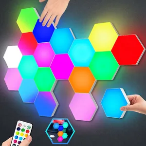 Custom DIY Mood Hexagon LED Lights Magnetic Remote Control Smart Home Wall Panels Touch Sensitive Gaming RGB Night Lights